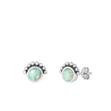 Load image into Gallery viewer, Sterling Silver Oxidized White Lab Opal Earring-8mm