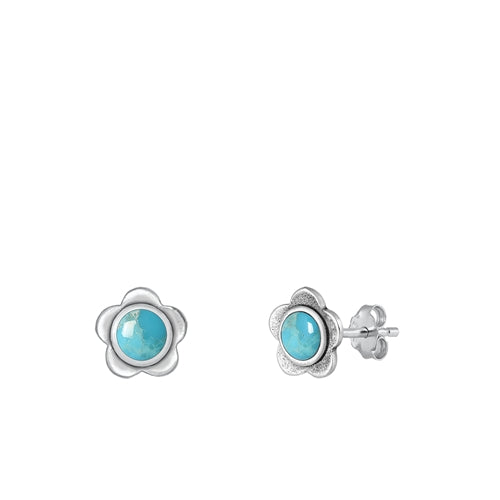 Sterling Silver Oxidized Genuine Turquoise Flower Earring