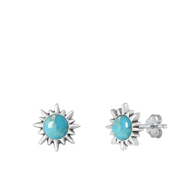 Sterling Silver Oxidized Genuine Turquoise Earring-11mm