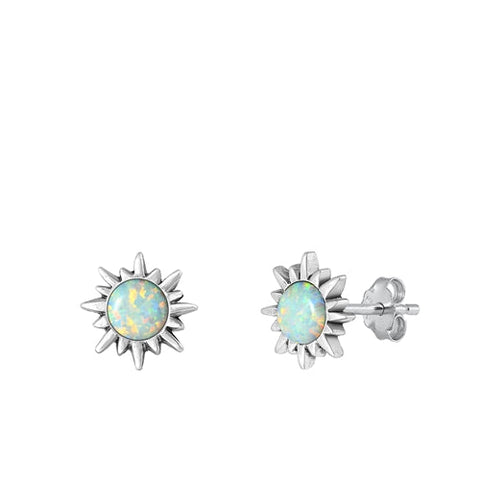 Sterling Silver Oxidized White Lab Opal Earring-11mm