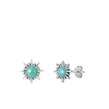 Load image into Gallery viewer, Sterling Silver Oxidized Sun Genuine Turquoise Stone Earrings