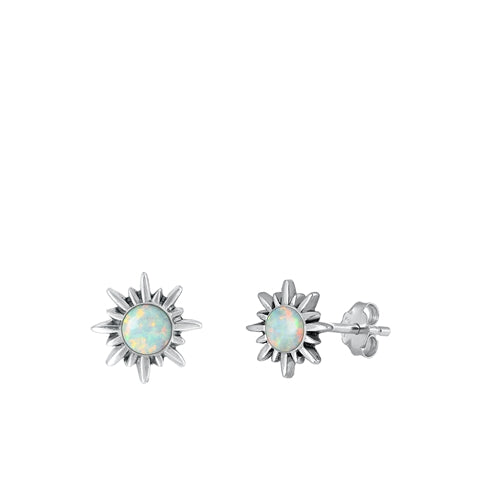 Sterling Silver Oxidized White Lab Opal Earrings-8.5mm