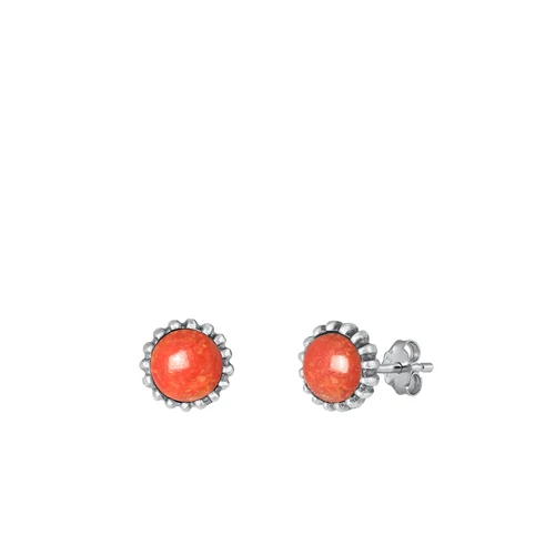 Sterling Silver Oxidized Round Red Carnelian Stone Earrings