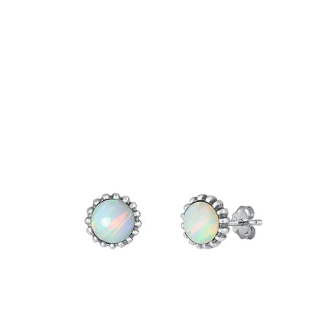 Sterling Silver Oxidized White Lab Opal Earrings-7.3mm