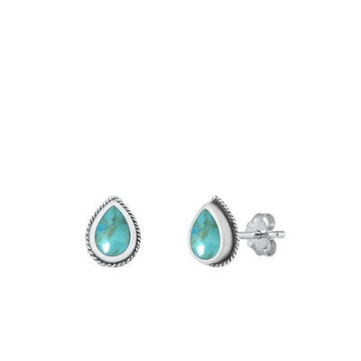 Sterling Silver Oxidized Drop Genuine Turquoise Stone Earrings