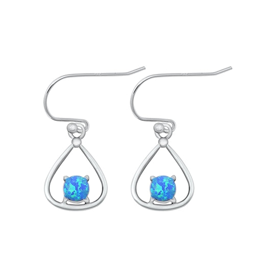 Sterling Silver Oxidized Blue Lab Opal Earrings-15.2mm