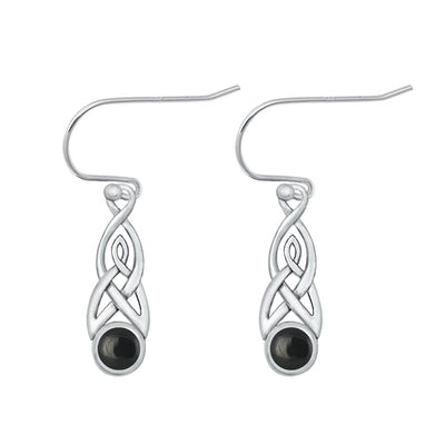 Sterling Silver Oxidized Black Agate Earrings-23.8mm