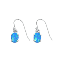 Load image into Gallery viewer, Sterling Silver Rhodium Plated Oval Blue Lab Opal Earrings
