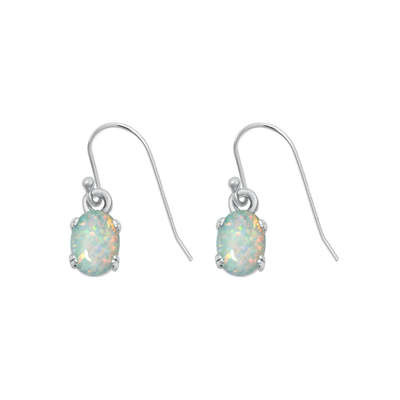 Sterling Silver Rhodium Plated Oval Blue Lab Opal Earrings