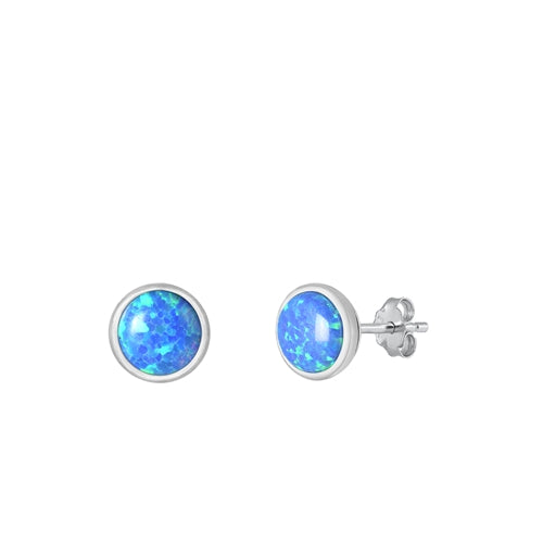 Sterling Silver Oxidized Blue Lab Opal Earring-8.5mm