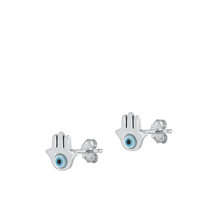 Load image into Gallery viewer, Sterling Silver Oxidized Hamsa Mother Of Pearl Stone Earrings