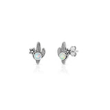 Sterling Silver Oxidized And Polished White Lab Opal Cactus Earrings