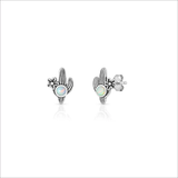 Sterling Silver Oxidized And Polished Cactus White Lab Opal Earrings