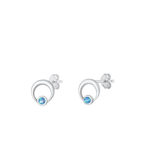 Sterling Silver Oxidized Blue Lab Opal Earring-7.3mm