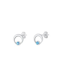 Load image into Gallery viewer, Sterling Silver Oxidized Blue Lab Opal Earring-7.3mm