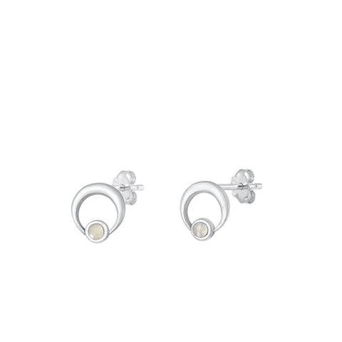 Sterling Silver Oxidized Moonstone Earring-7.3mm