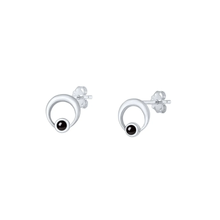 Load image into Gallery viewer, Sterling Silver Oxidized Round Black Agate Stone Earrings