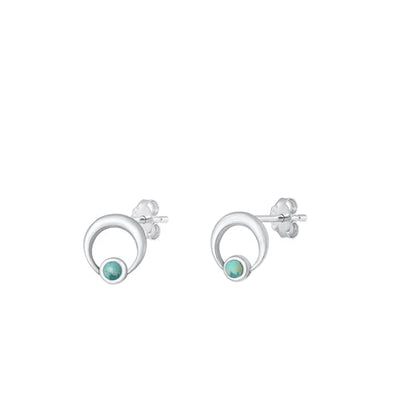 Sterling Silver Oxidized Genuine Turquoise Earring-7.3mm