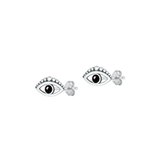 Load image into Gallery viewer, Sterling Silver Oxidized Eye Black Agate Stone Earrings