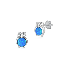 Sterling Silver Oxidize Owl Blue Lab Opal Earrings