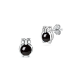 Sterling Silver Oxidize Owl Black Agate Stone Earrings