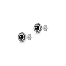 Load image into Gallery viewer, Sterling Silver Oxidized And Polished Black Onyx Sunburst Earrings