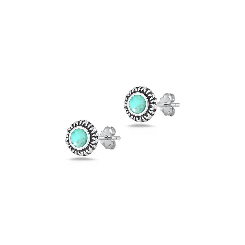 Sterling Silver Oxidized And Polished Turquoise Sunburst Earrings