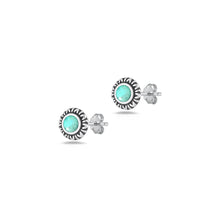 Load image into Gallery viewer, Sterling Silver Oxidized And Polished Turquoise Sunburst Earrings