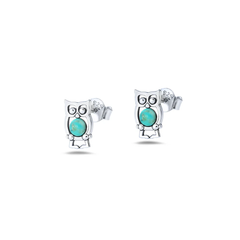 Sterling Silver Oxidized And Polished Owls Turquoise Stone Earrings