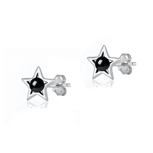 Load image into Gallery viewer, Sterling Silver Oxidized And Polished Star Black Onyx Stone Earrings
