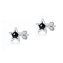 Sterling Silver Oxidized And Polished Star Black Onyx Stone Earrings