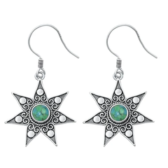 Sterling Silver Oxidized Star Genuine Turquoise Stone Earrings