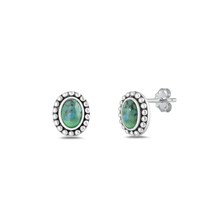 Load image into Gallery viewer, Sterling Silver Oxidized Oval Genuine Turquoise Stone Earrings