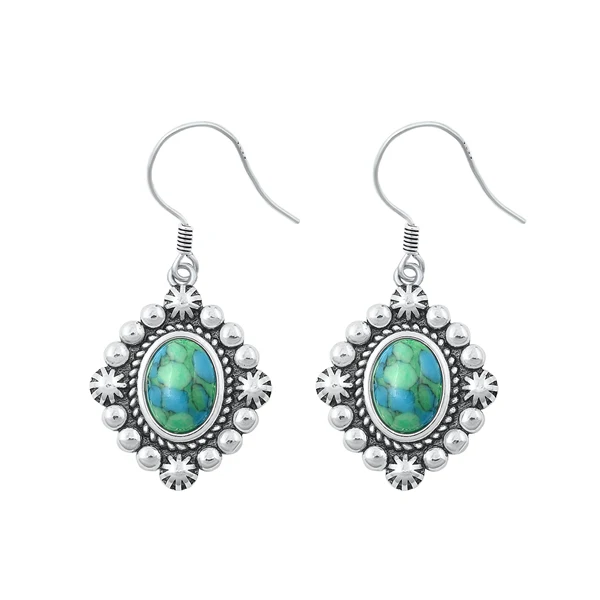 Sterling Silver Oxidized Genuine Turquoise Stone Earrings