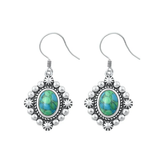 Sterling Silver Oxidized Flower Genuine Turquoise Stone Earrings