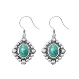 Sterling Silver Oxidized And Polished Genuine Turquoise Stone Earrings