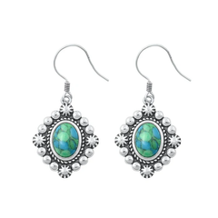 Sterling Silver Oxidized Genuine Turquoise Stone Earrings