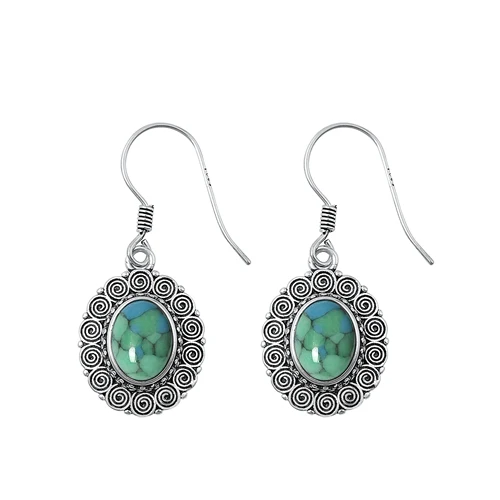 Sterling Silver Oxidized Genuine Turquoise Stone Earrings