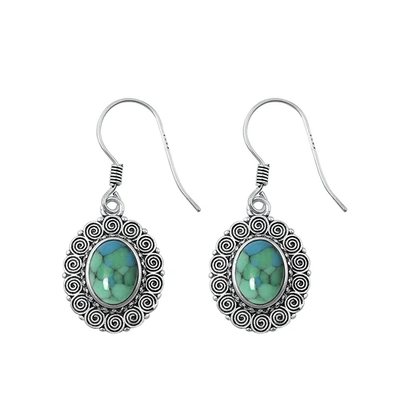 Sterling Silver Oxidized Genuine Turquoise Stone Earrings