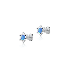 Sterling Silver Oxidized And Polished Star Of David Blue Lab Opal Earrings