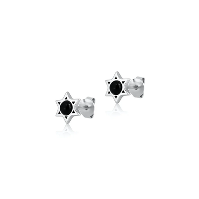 Sterling Silver Oxidized And Polished Star Of David Black Onyx Stone Earrings