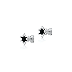 Sterling Silver Oxidized And Polished Star Of David Black Onyx Stone Earrings
