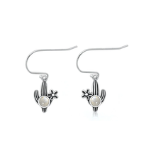 Load image into Gallery viewer, Sterling Silver Oxidized And Polished Cactus Moonstone Earrings
