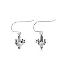 Sterling Silver Oxidized And Polished Cactus Moonstone Earrings