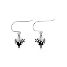 Load image into Gallery viewer, Sterling Silver Oxidized And Polished Cactus Black Onyx Stone Earrings