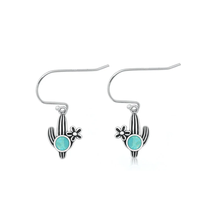 Load image into Gallery viewer, Sterling Silver Oxidized And Polished Cactus Turquoise Stone Earrings