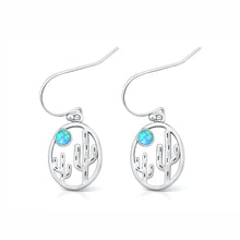 Load image into Gallery viewer, Sterling Silver Oxidized And Polished Blue Lab Opal Cactus Earrings