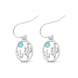 Sterling Silver Oxidized And Polished Cactus Turquoise Stone Earrings