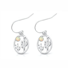 Load image into Gallery viewer, Sterling Silver Oxidized And Polished Cactus White Lab Opal Earrings