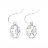 Sterling Silver Oxidized And Polished Cactus White Lab Opal Earrings